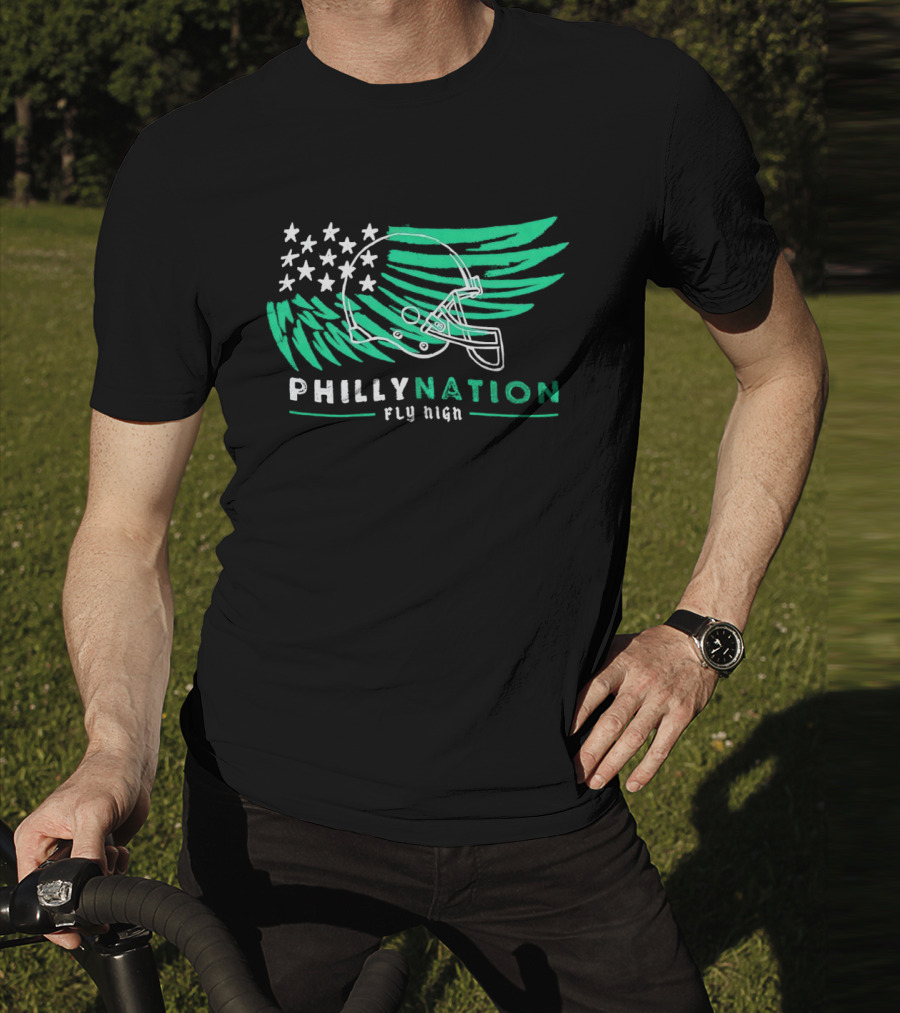 Philly Nation Fly High Philadelphia Eagles Football Helmet Stars Stripes T-Shirt