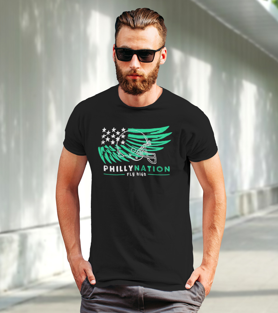 Philly Nation Fly High Philadelphia Eagles Football Helmet Stars Stripes T-Shirt