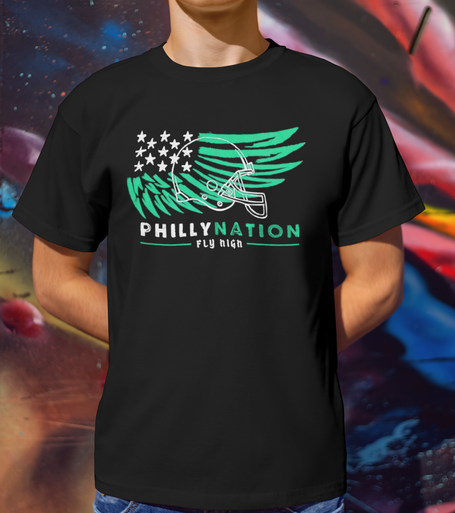 Philly Nation Fly High Philadelphia Eagles Football Helmet Stars Stripes T-Shirt