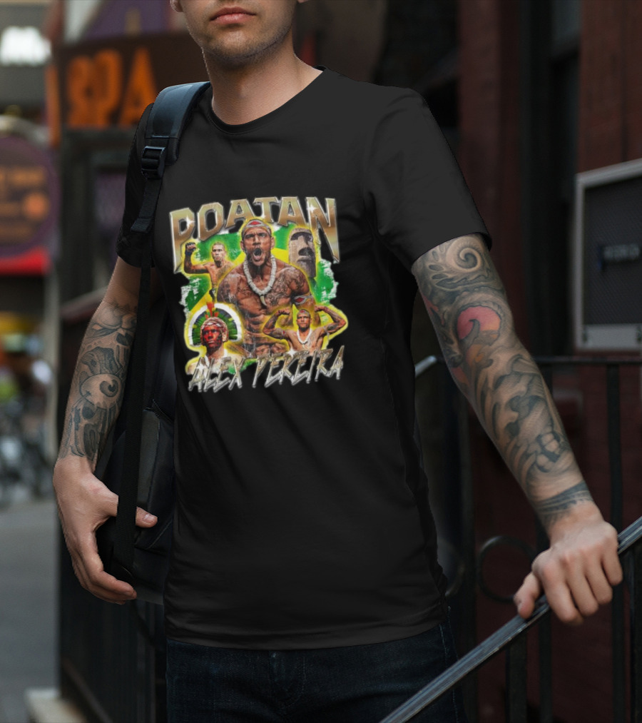Poatan Alex Pereira Warrior Spirit Brazilian Flag Moai Statue T-Shirt