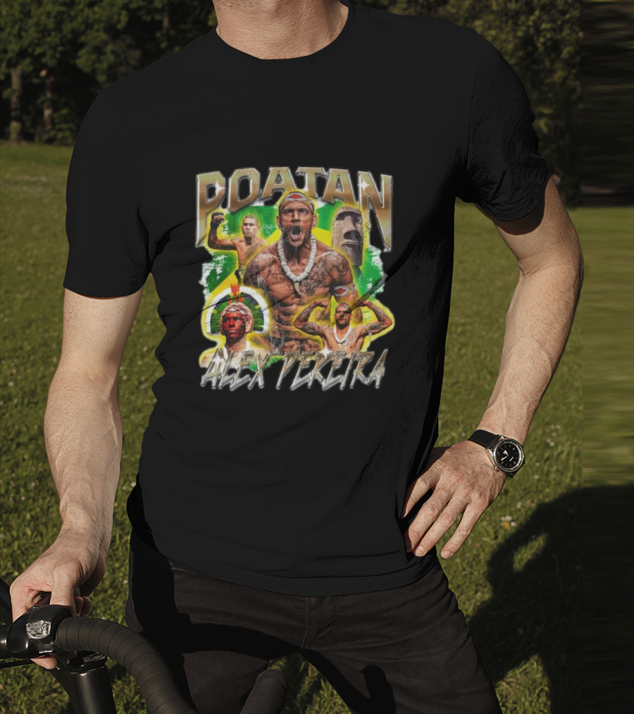 Poatan Alex Pereira Warrior Spirit Brazilian Flag Moai Statue T-Shirt