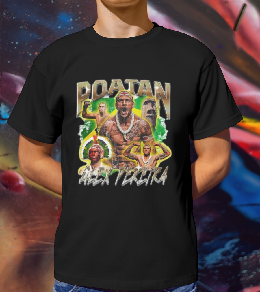 Poatan Alex Pereira Warrior Spirit Brazilian Flag Moai Statue T-Shirt
