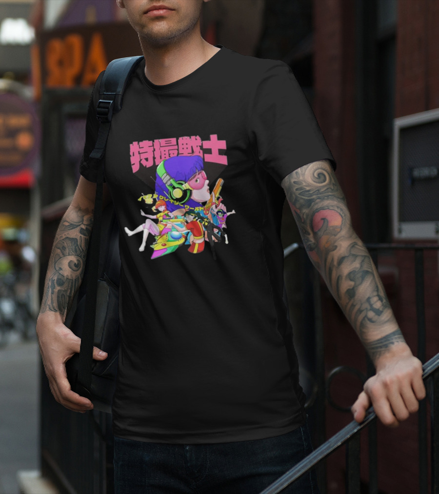 Popkiller Tokusatsu Senshi Retro Anime Heroes Japanese Text Neon T-Shirt