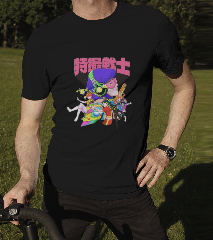 Popkiller Tokusatsu Senshi Retro Anime Heroes Japanese Text Neon T-Shirt