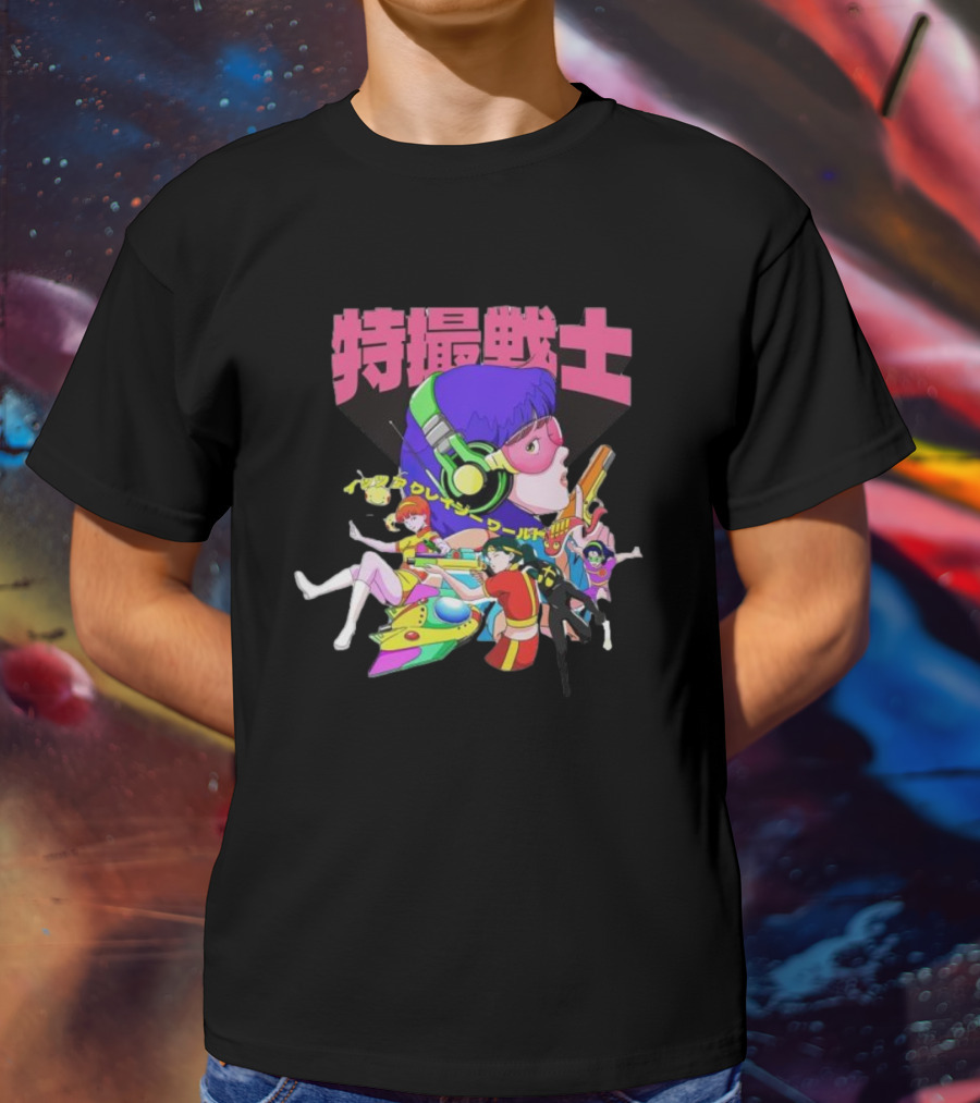 Popkiller Tokusatsu Senshi Retro Anime Heroes Japanese Text Neon T-Shirt
