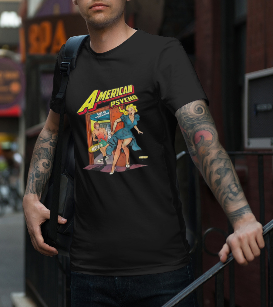 American Psycho Patrick Bateman Comic Style Panic Scene T-Shirt