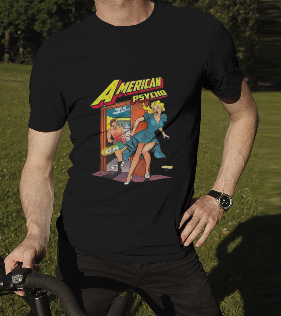 American Psycho Patrick Bateman Comic Style Panic Scene T-Shirt