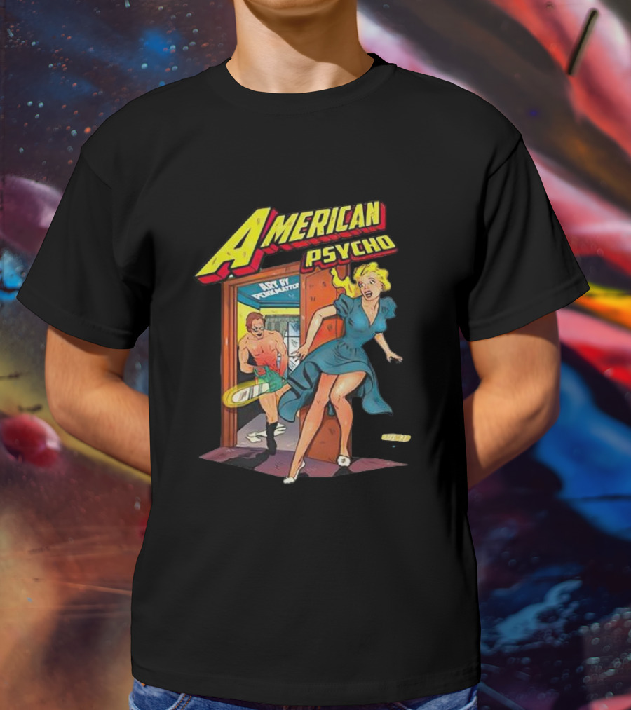 American Psycho Patrick Bateman Comic Style Panic Scene T-Shirt