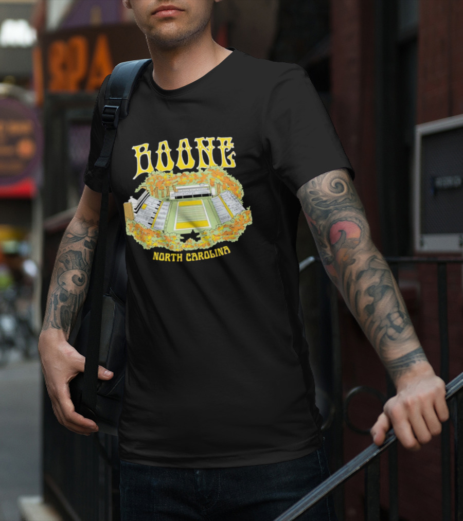Boone North Carolina Stadium Football Field Autumn Leaves T-Shirt