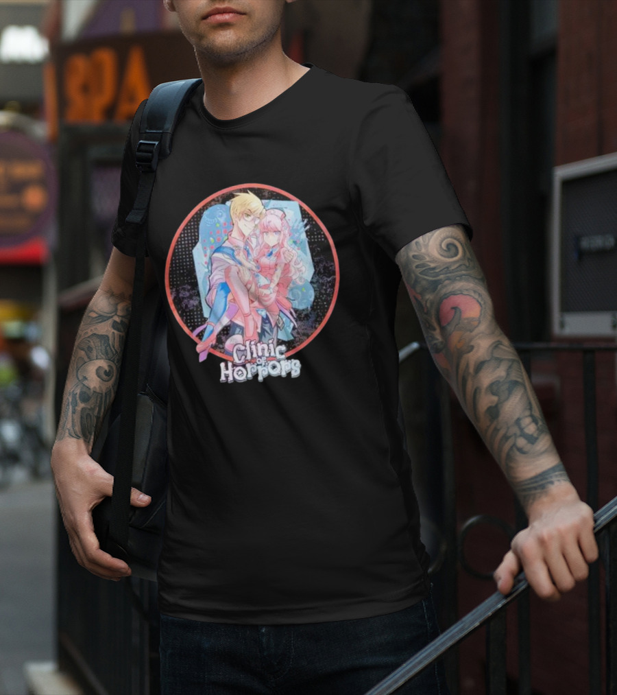 Clinic Of Horrors Anime Characters In Pink And Blue Circle T-Shirt