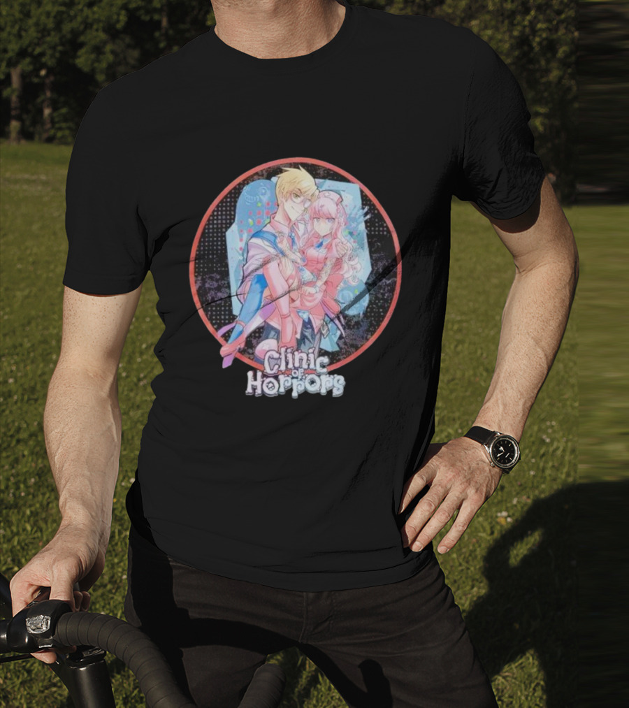 Clinic Of Horrors Anime Characters In Pink And Blue Circle T-Shirt