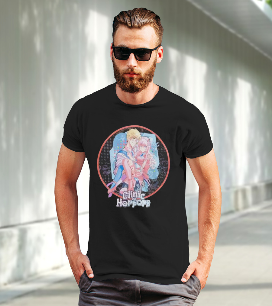Clinic Of Horrors Anime Characters In Pink And Blue Circle T-Shirt