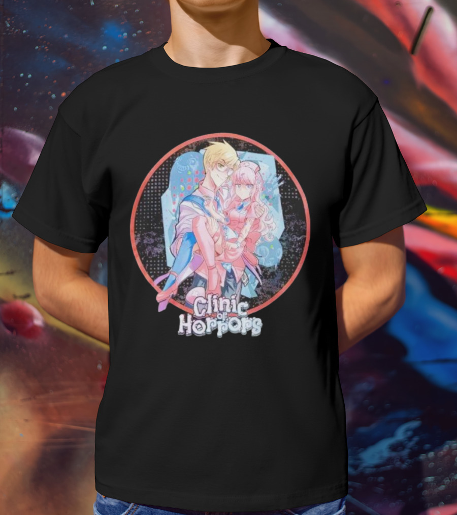 Clinic Of Horrors Anime Characters In Pink And Blue Circle T-Shirt