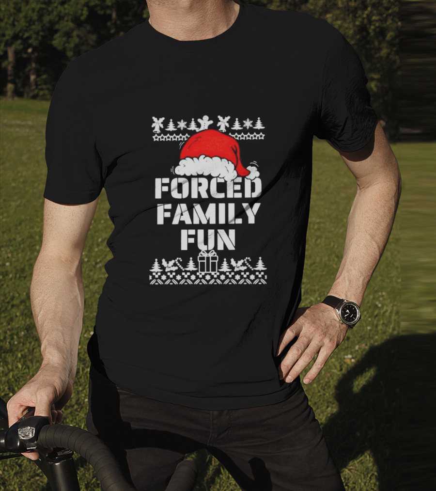 Forced Family Fun Christmas Santa Hat Trees Presents T-Shirt