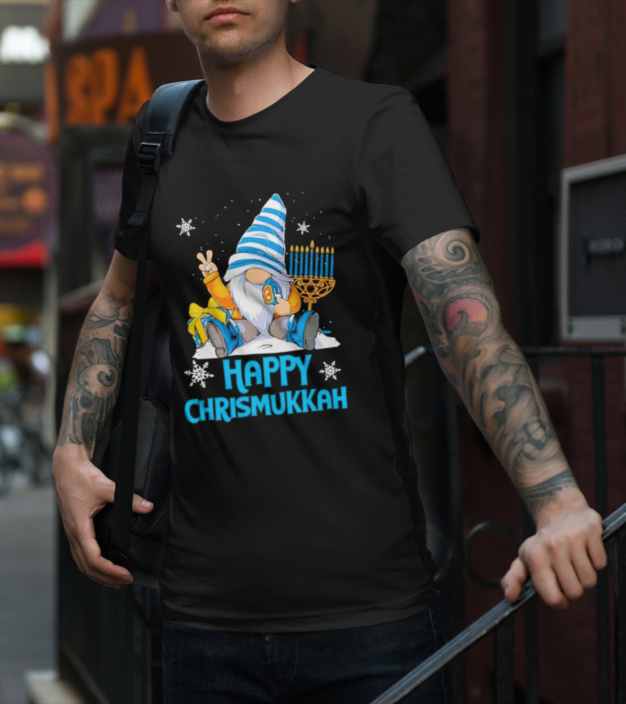 Happy Chrismukkah Gnome Menorah Snowflakes T-Shirt