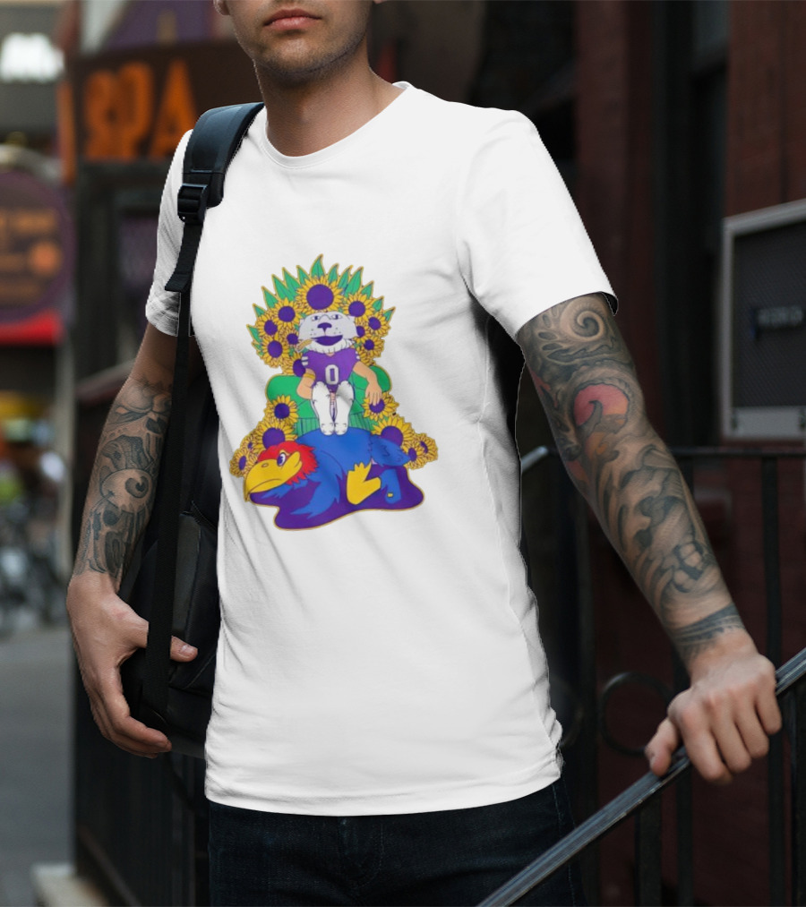 Willie Wildcats Sitting Victorious On Jayhawk Surrounded By Sunflowers T-Shirt