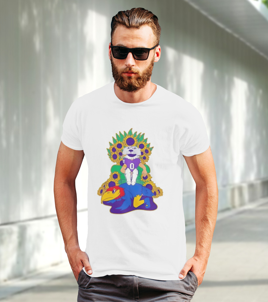 Willie Wildcats Sitting Victorious On Jayhawk Surrounded By Sunflowers T-Shirt