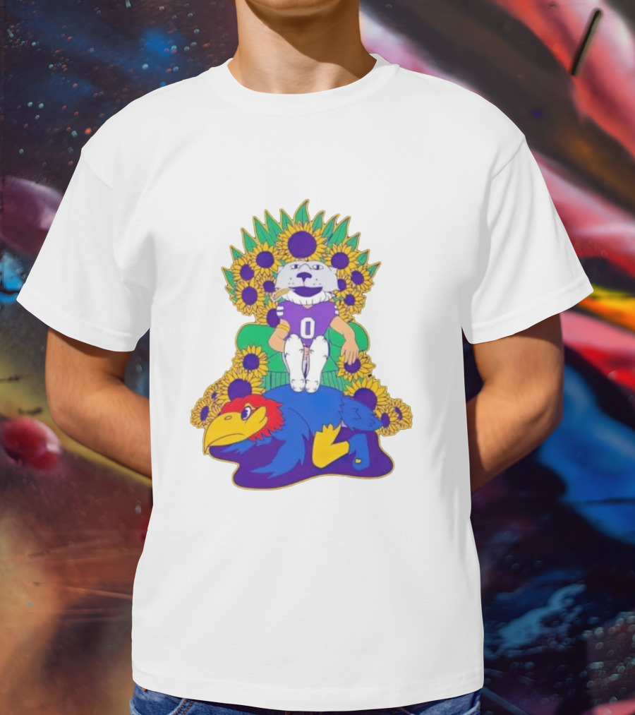 Willie Wildcats Sitting Victorious On Jayhawk Surrounded By Sunflowers T-Shirt
