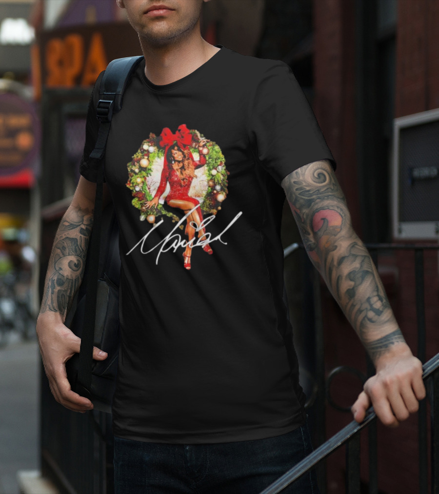 Mariah Carey Festive Holiday Wreath Bow Signature T-Shirt