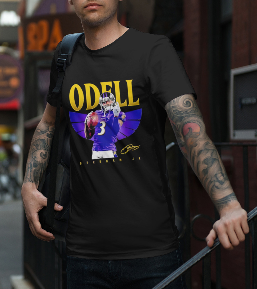 Odell Beckham Jr Baltimore Ravens Signature Number 3 Spotlight T-Shirt