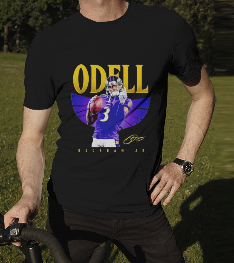 Odell Beckham Jr Baltimore Ravens Signature Number 3 Spotlight T-Shirt