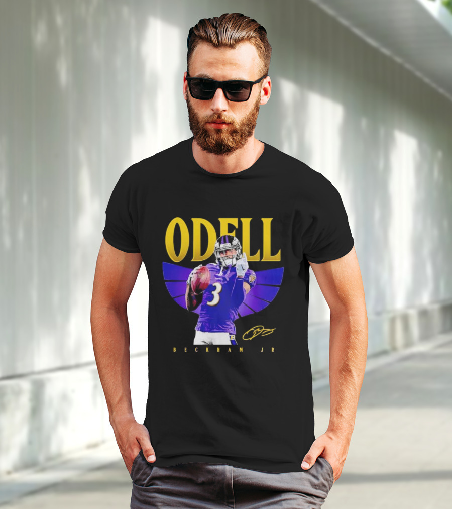 Odell Beckham Jr Baltimore Ravens Signature Number 3 Spotlight T-Shirt