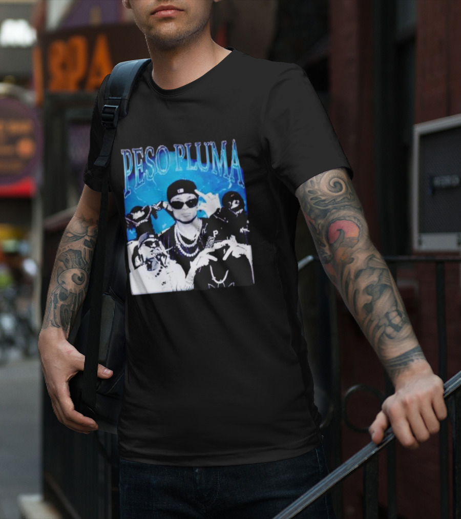 Peso Pluma Vintage Hip Hop Style Blue Tones T-Shirt