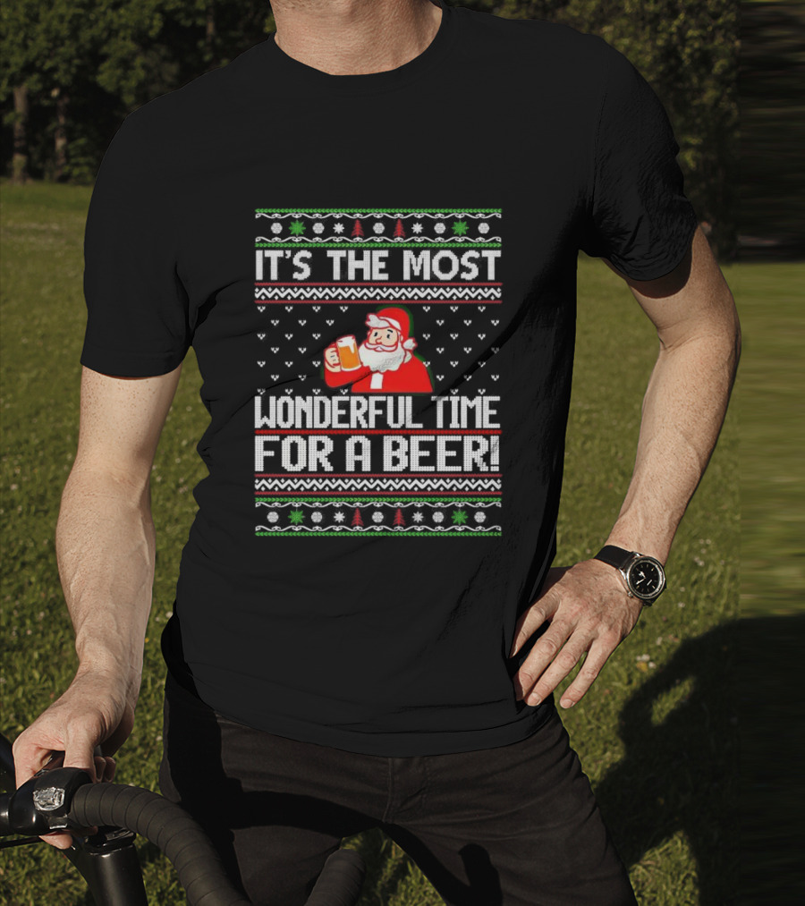 It's The Most Wonderful Time For A Beer Santa Christmas T-Shirt