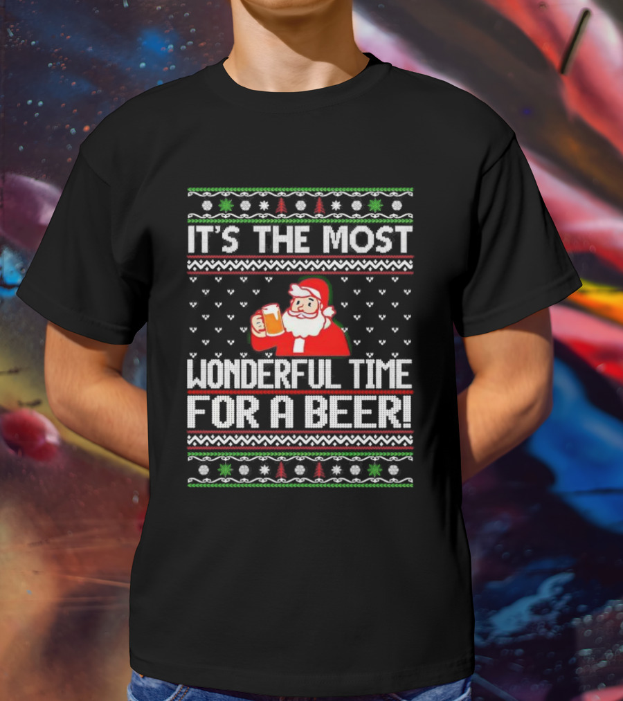 It's The Most Wonderful Time For A Beer Santa Christmas T-Shirt