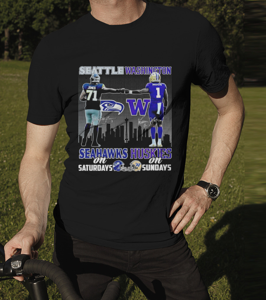 Seattle Seahawks Jones Saturdays Washington Huskies Moon Sundays T-Shirt