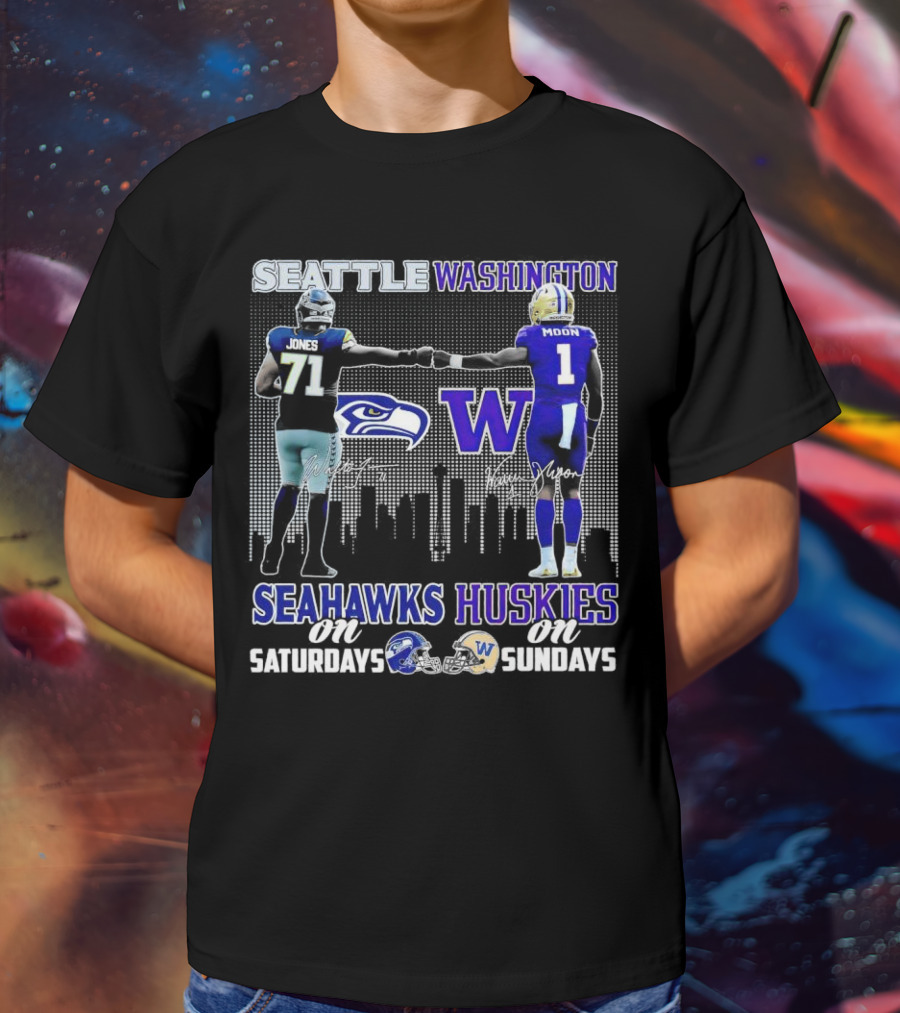 Seattle Seahawks Jones Saturdays Washington Huskies Moon Sundays T-Shirt