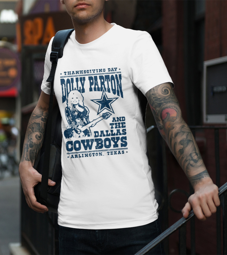 Thanksgiving Day Dolly Parton And The Dallas Cowboys Arlington Texas Star Guitar T-Shirt