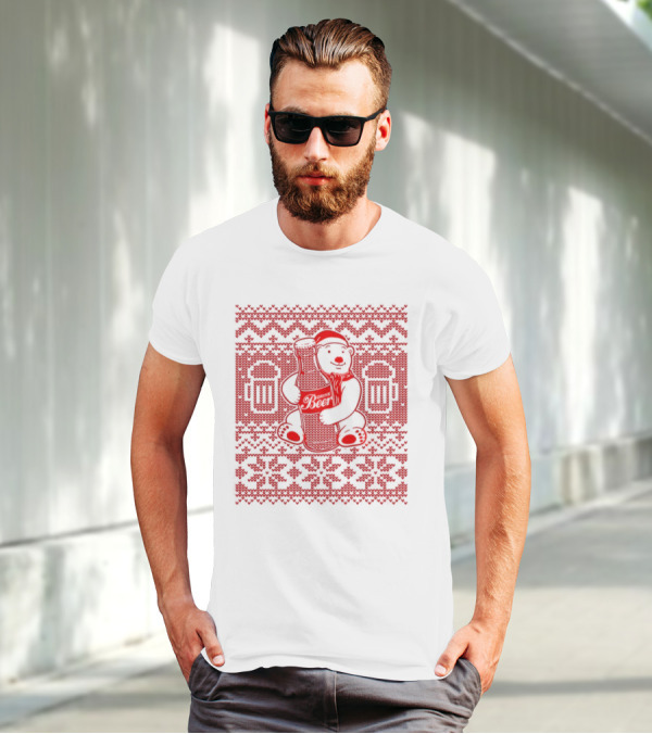 Bear Drink Beer Ugly Christmas T-Shirt