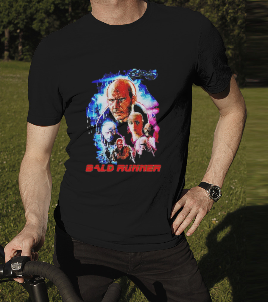 Bald Runner Sci-Fi Parody Character Montage T-Shirt