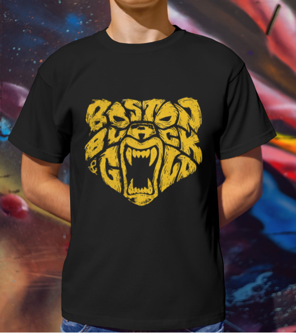 Boston Black And Gold Bear Face T-Shirt
