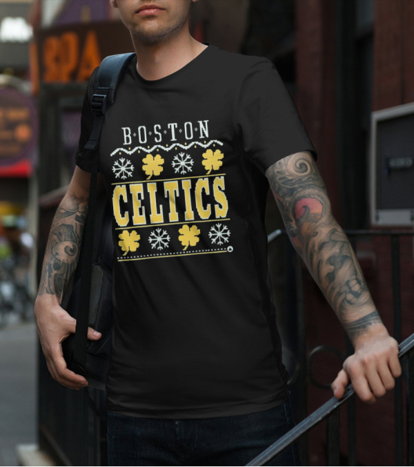 Boston Celtics Snowflakes And Shamrocks T-Shirt