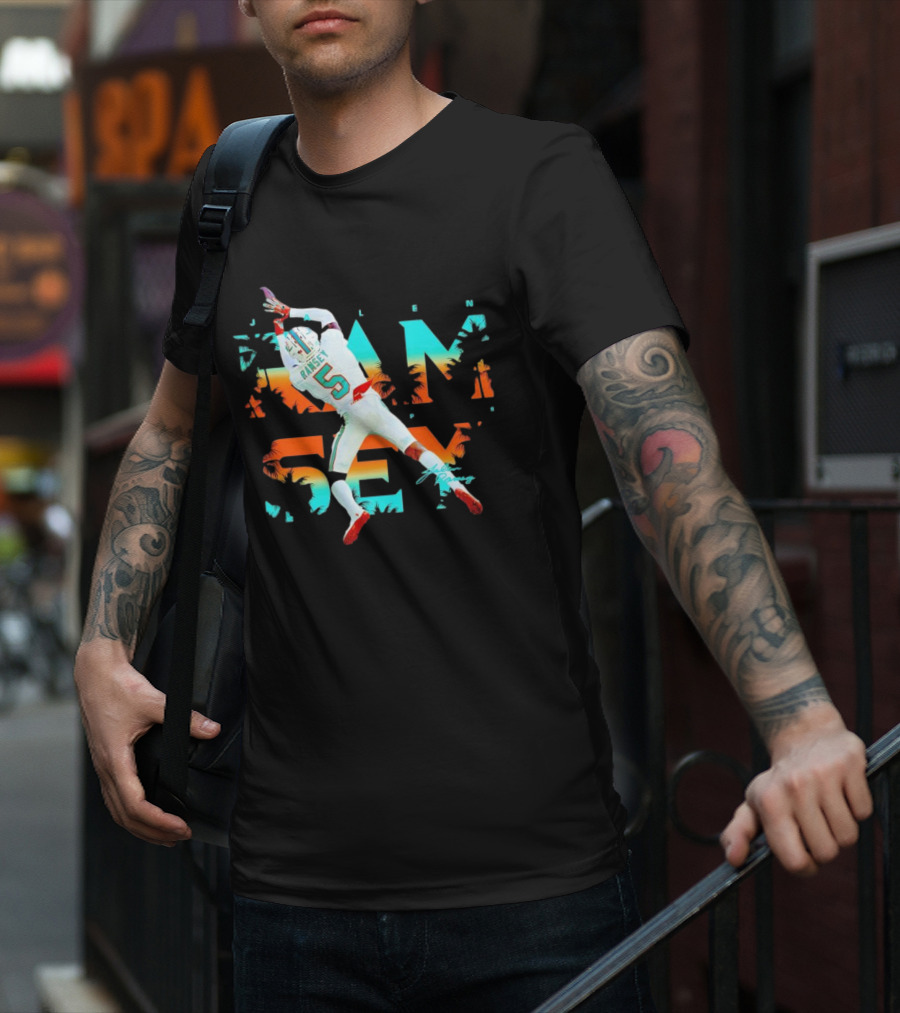 Jalen Ramsey Dolphins Interception Palm Sunset T-Shirt