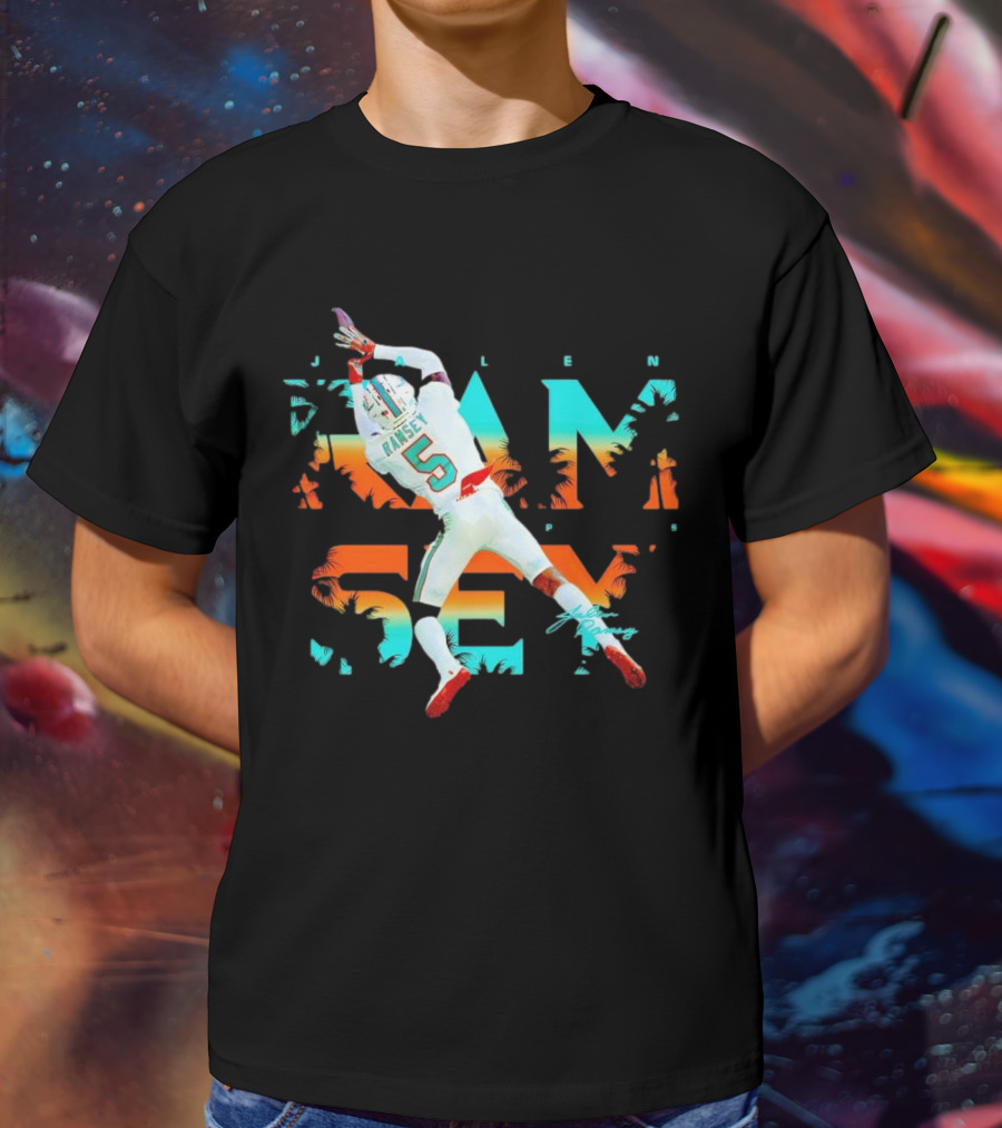 Jalen Ramsey Dolphins Interception Palm Sunset T-Shirt