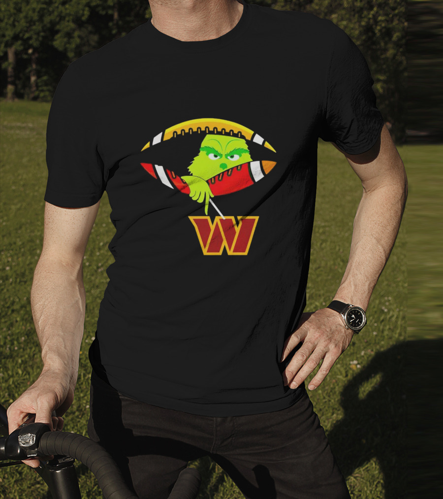 Washington Commanders Grinch Holding Football T-Shirt