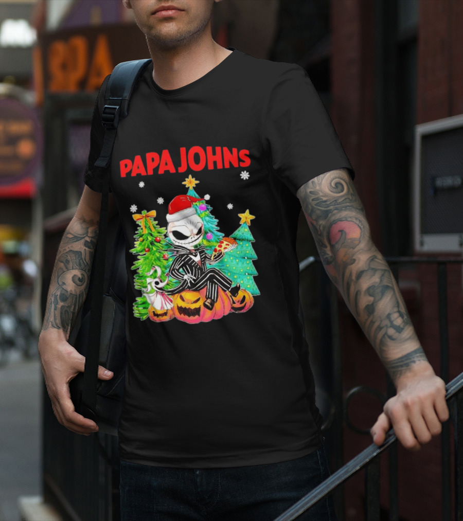 Jack Skellington Papa Johns Christmas Pumpkin Tree T-Shirt