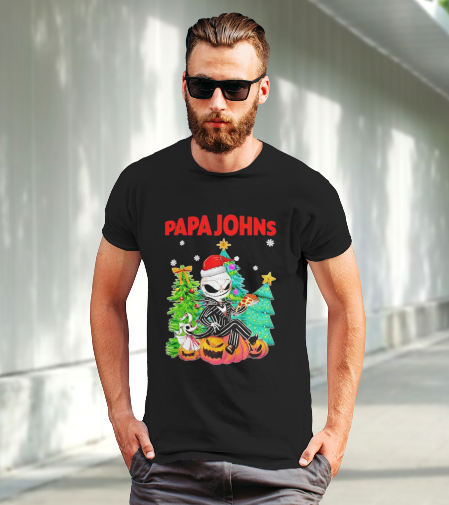 Jack Skellington Papa Johns Christmas Pumpkin Tree T-Shirt