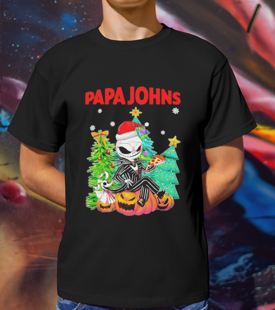 Jack Skellington Papa Johns Christmas Pumpkin Tree T-Shirt