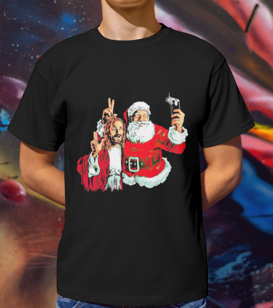 Santa And Jesus Taking Selfie Best Friends Christmas T-Shirt