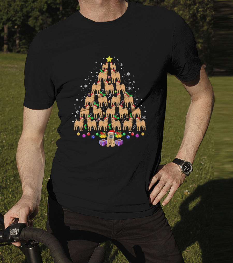 Shar Pei Holiday Tree With Festive Lights And Santa Hats T-Shirt