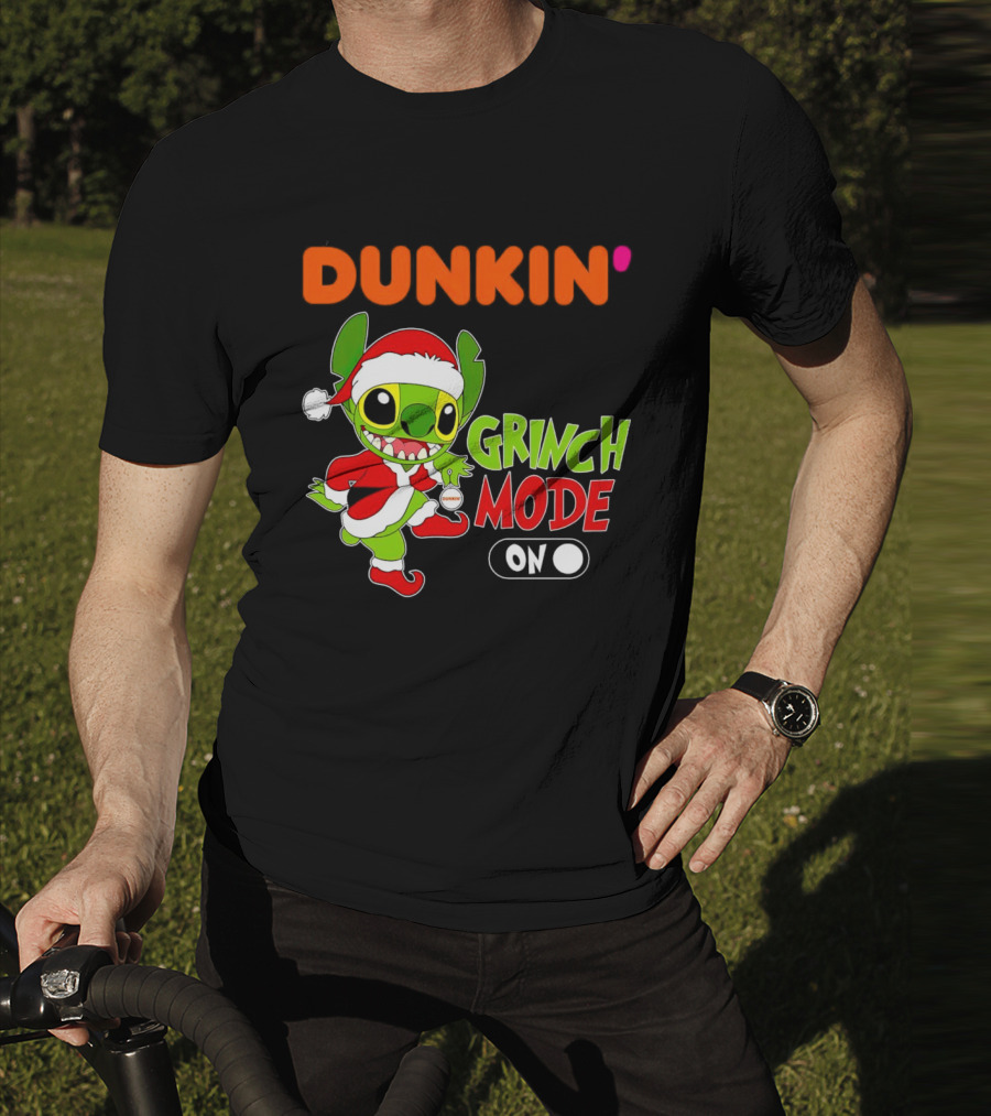 Dunkin' Grinch Mode On Christmas Stitch Santa Costume T-Shirt