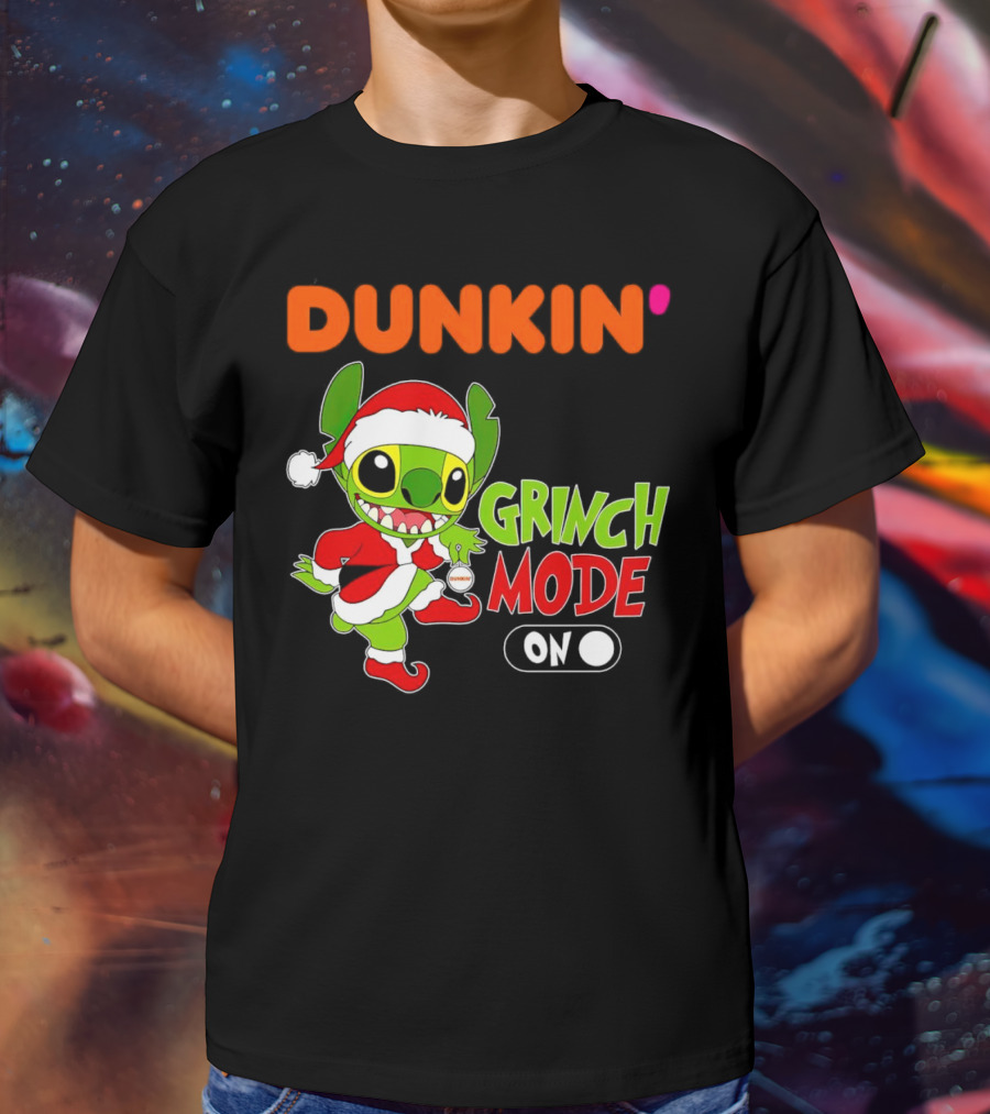 Dunkin' Grinch Mode On Christmas Stitch Santa Costume T-Shirt