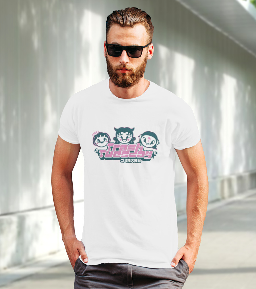 Trash Tuesday Anime Style Characters With Japanese Text Y2K Aesthetic T-Shirt