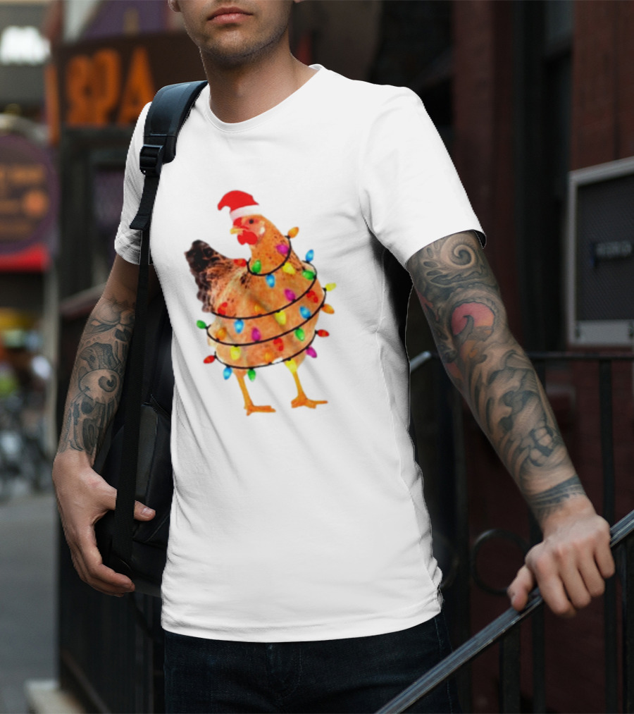 Santa Chicken Wrapped In Christmas Lights T-Shirt