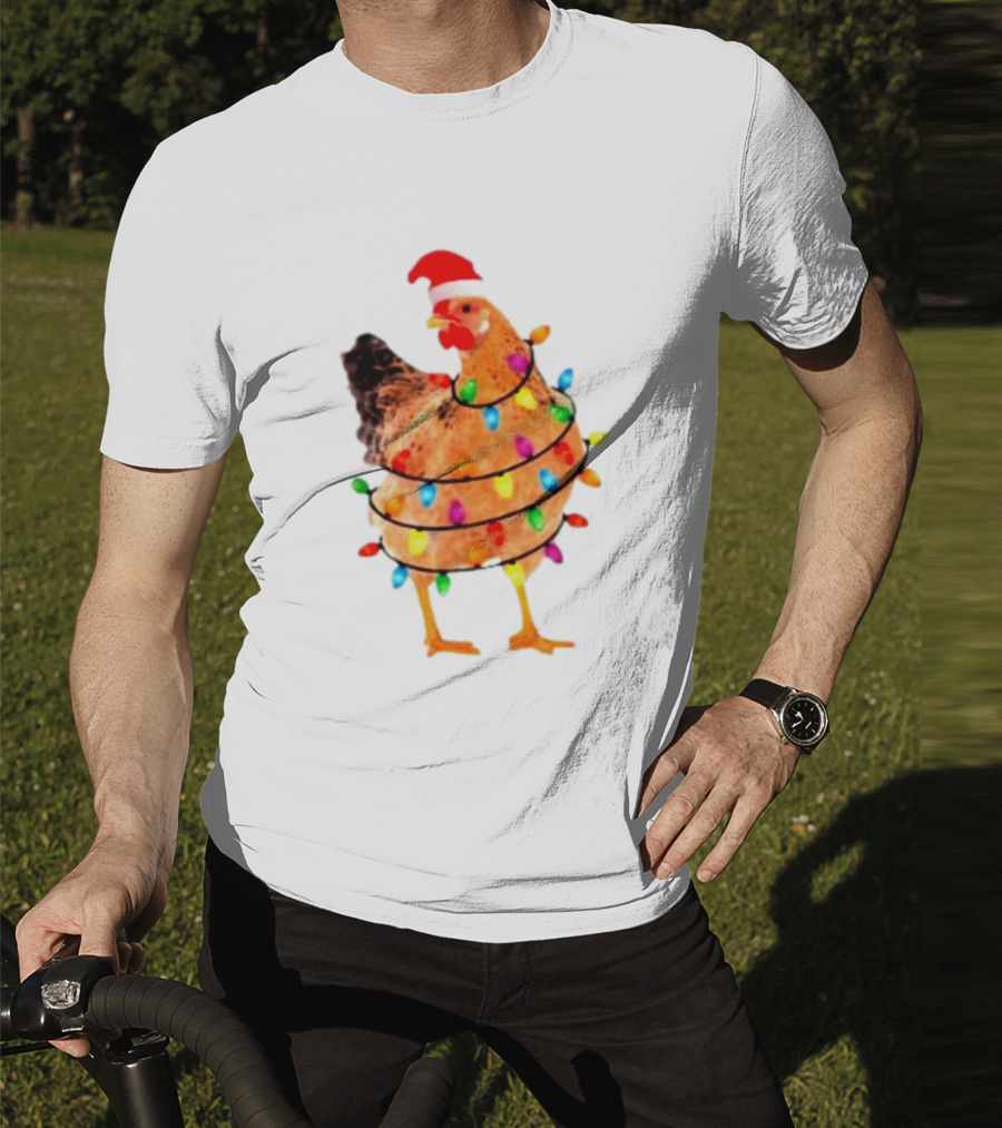Santa Chicken Wrapped In Christmas Lights T-Shirt