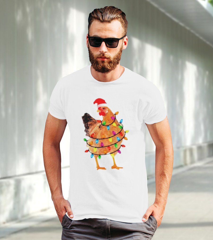 Santa Chicken Wrapped In Christmas Lights T-Shirt
